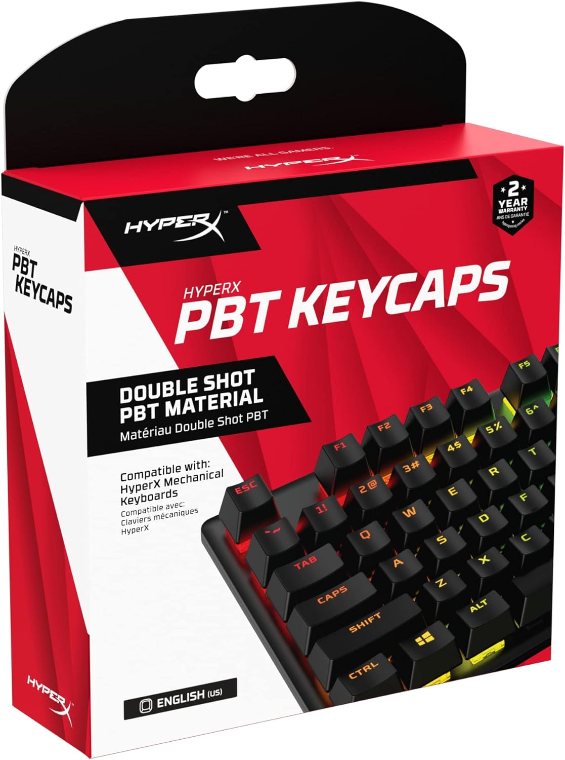 HyperX PBT Keycaps – Full Key Set, Double Shot PBT Material, English (US)/(RUSSIAN) Layout, 104 Keys – Black