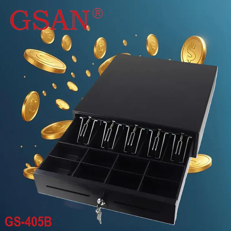 GSAN RJ11 POS Cash Drawer With 5 Bill Trays, 5 Coin Trays, RJ11, Triple Lock, Galvanized Steel, Durable & Compact Design for Retail Shops | GS-405B