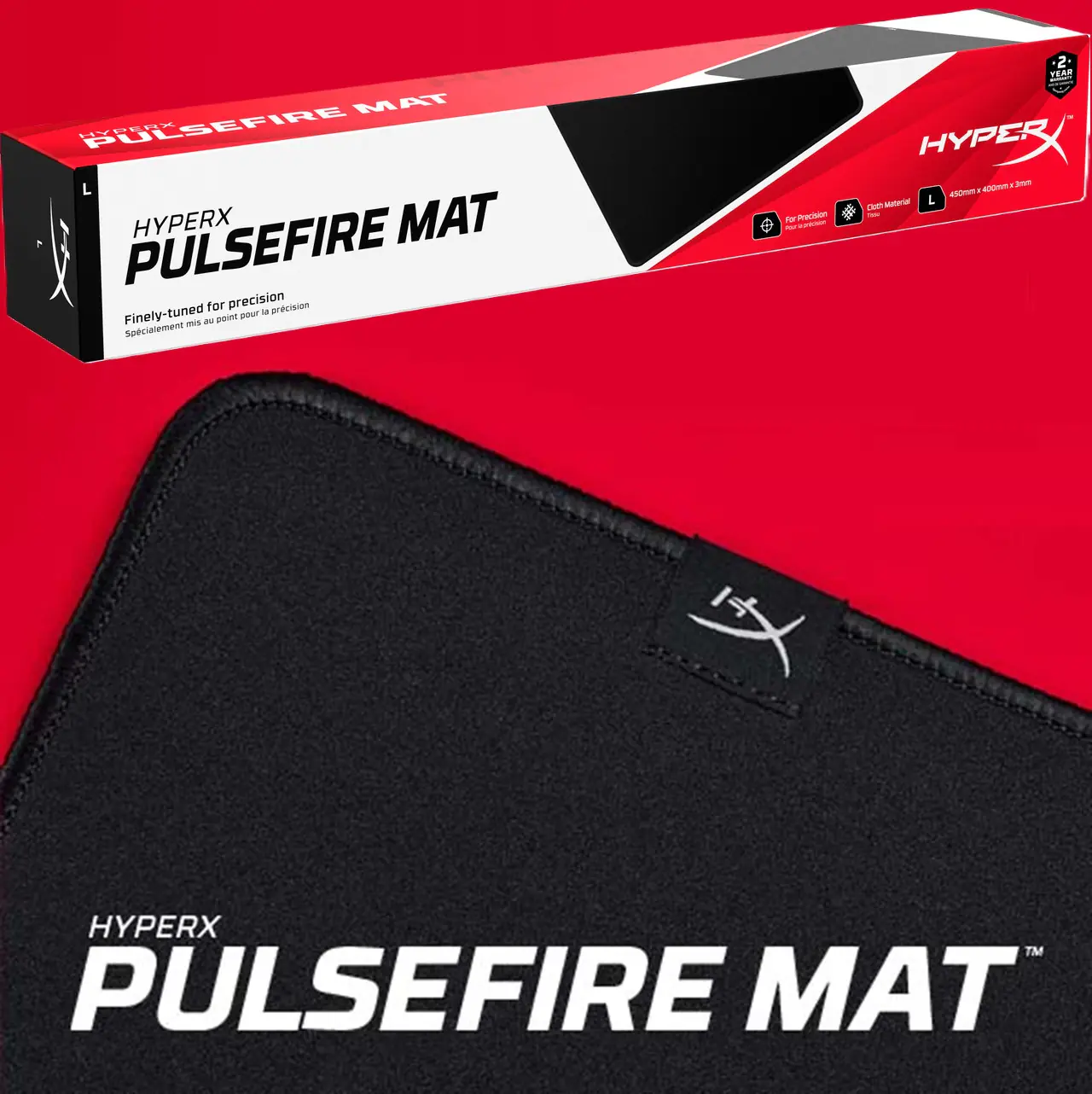 HyperX Pulsefire Mat Gaming Mouse Pad Cloth (L) With Anti-Fray Stitching, Precision-Tuned Surface, Anti-Slip Rubber Base, And Comfortable Foam Padding | BLACK 450mm x 400mm x 3mm