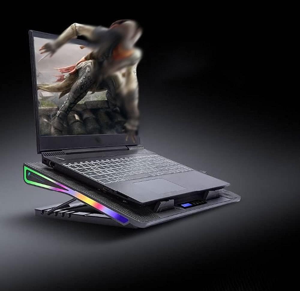 Laptop RGB Cooling Pad, Laptop Cooler, 2 USB Ports, Digital LED Display , Laptop Cooling Pad Stand with 1 Quiet Fan, Adjustable Hight , Suitable for 12-17.3 Inch Laptops, Black