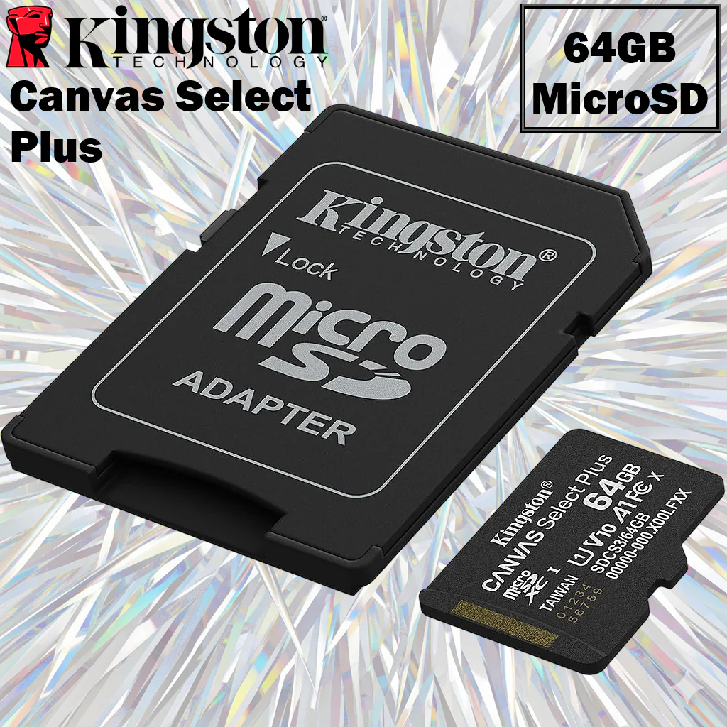 Kingston Canvas Select Plus 64GB MicroSD Card microSDXC Gen3 With A1 App Performance, Class 10 UHS-I Speed, Up To 100MB/s Read, V10 Video Rating, Android Compatible, Durable , Including SD Adapter