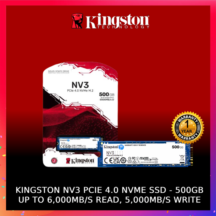Kingston’s NV3 PCIe 4.0 NVMe SSD 500GB Capacity – Gen 4×4 NVMe PCIe performance – Up to 5,000MB/s read, 3,000MB/s write – Acronis Cloning Software – Supports M.2 Connectors | SNV3S/500G