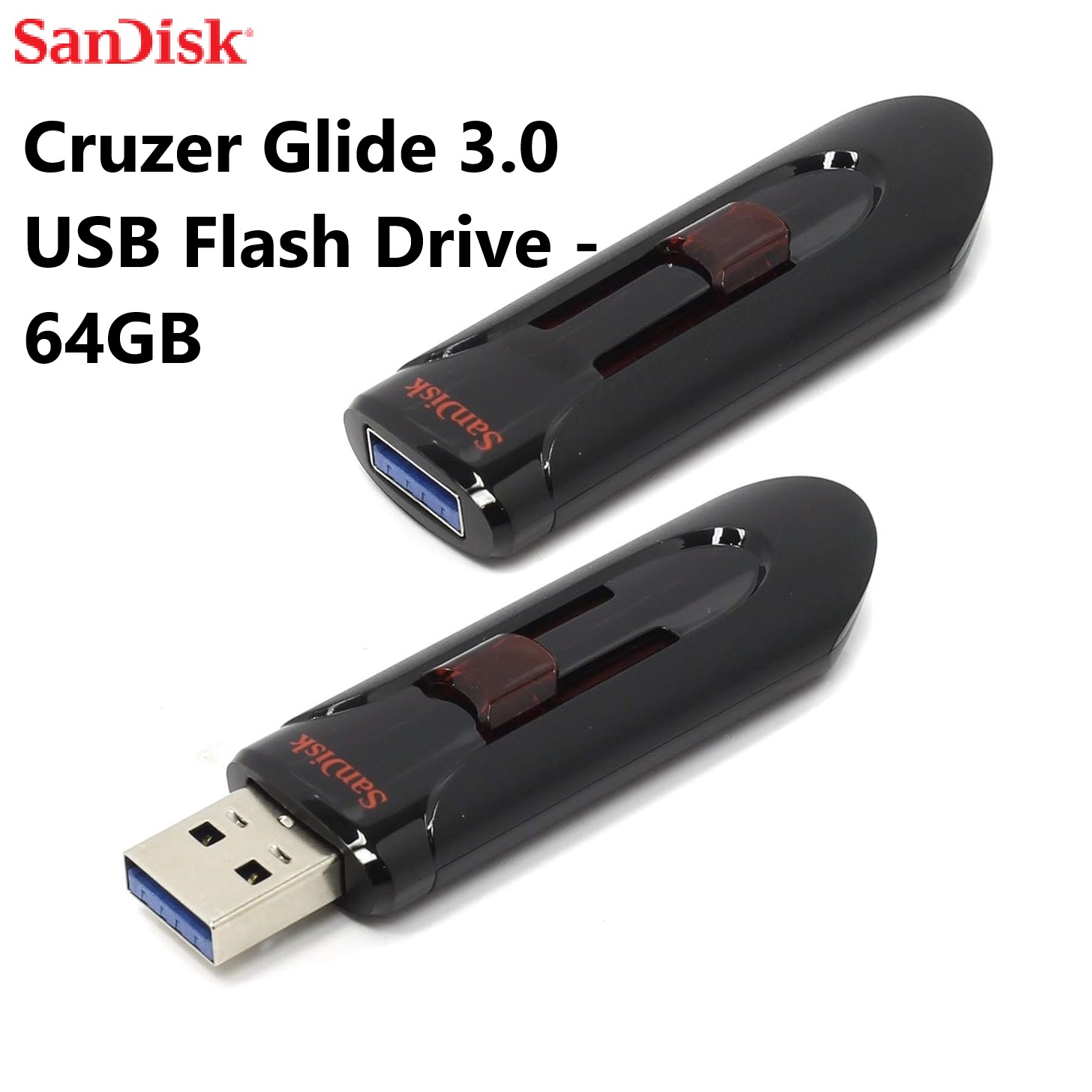 Sandisk Cruzer Glide 3.0 USB-A Flash Drive 64GB – Supports Password Protection – Backward Compatibility with USB 2.0 Ports – Retractable Design – SDCZ600-064G-G35