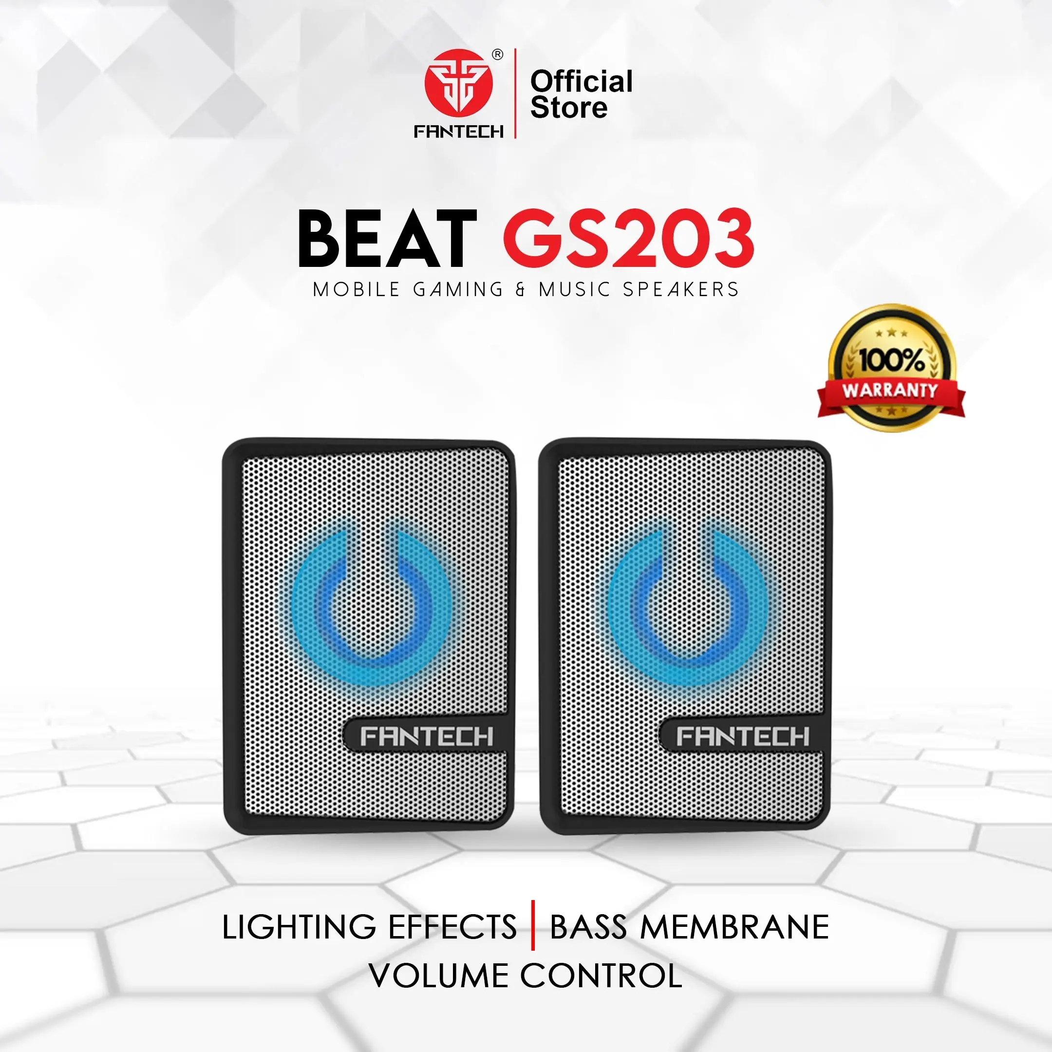FANTECH GS203 Beat Mini Wired Gaming Speaker White With 45mm Driver, RGB Chroma Lighting, USB 5V Plug-and-Play, Super Bass, Portable 1.2m Cable, Hi-Res Audio