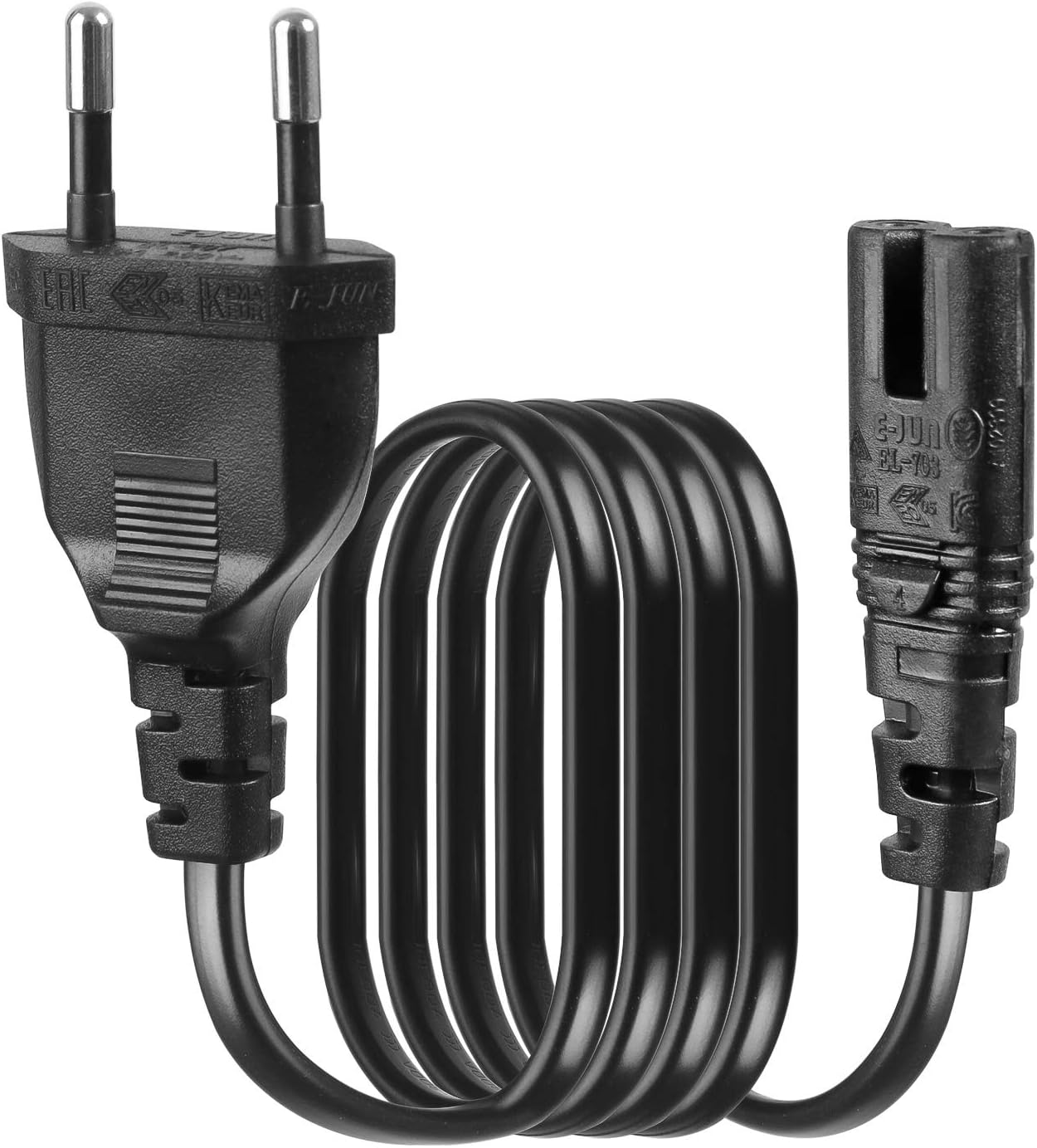 EU 2- Slot Power Cable Euro Plug to IEC320 C7 Figure 8 Non-Polarized 2 Prong European Power Cord 1.5 meter for TV, PS3, PS4, Computers, Printers