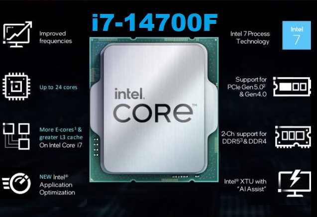 CPU Intel Core i7-14700F – Core i7 14th Gen Raptor Lake 20-Core (8P+12E) 28 threads , Up to 5.4 GHz Unlocked , 33MB Cache, LGA 1700 65W None Integrated Graphics Processor | TRAY | 1 YEAR WARRANTY