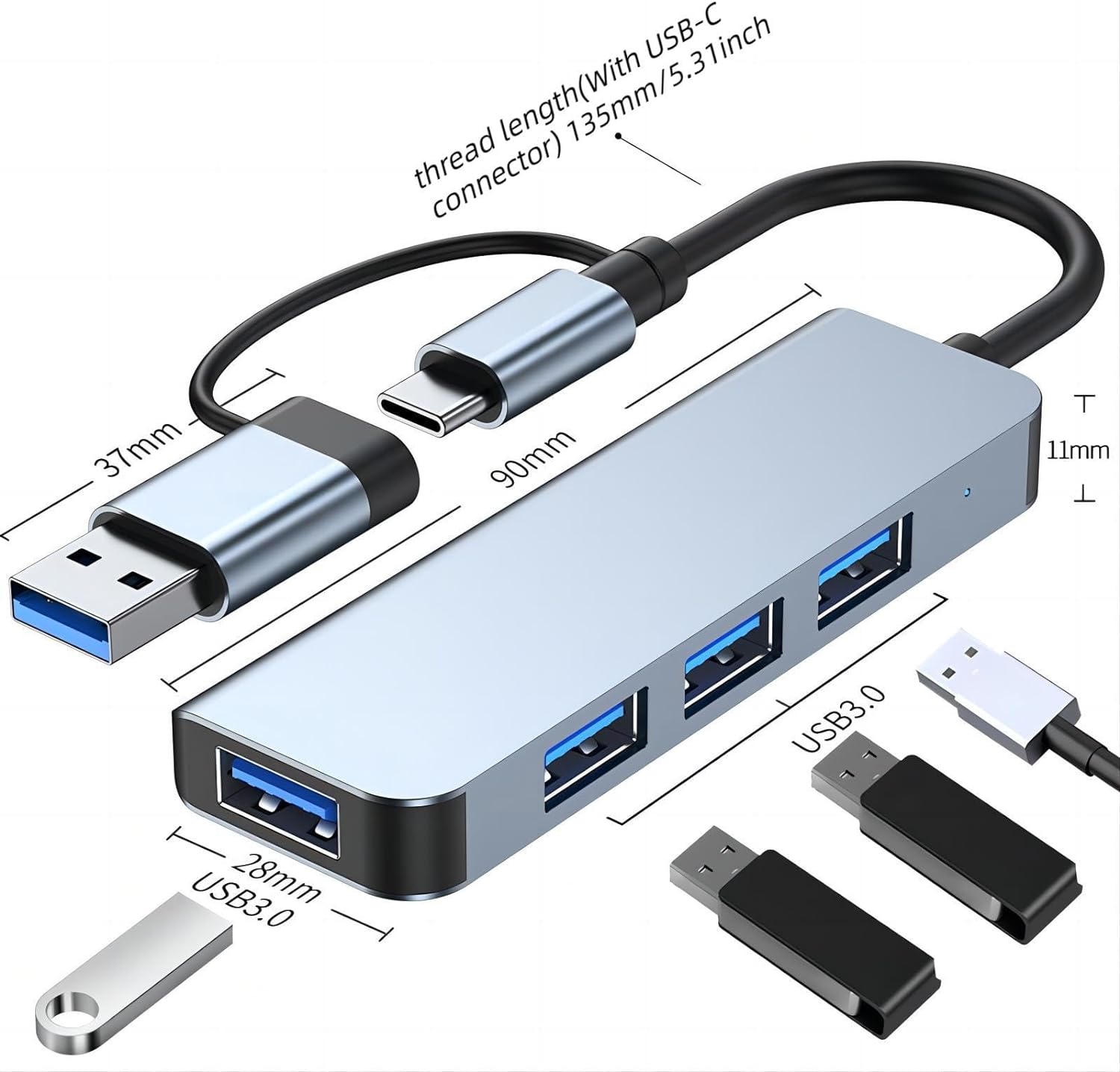 USB C HUB, 4-in-1 USB C Adapter Docking Station with USB3.0 * 4, Compatible with MacBook Pro/Air, Other Type C Laptops Devices.