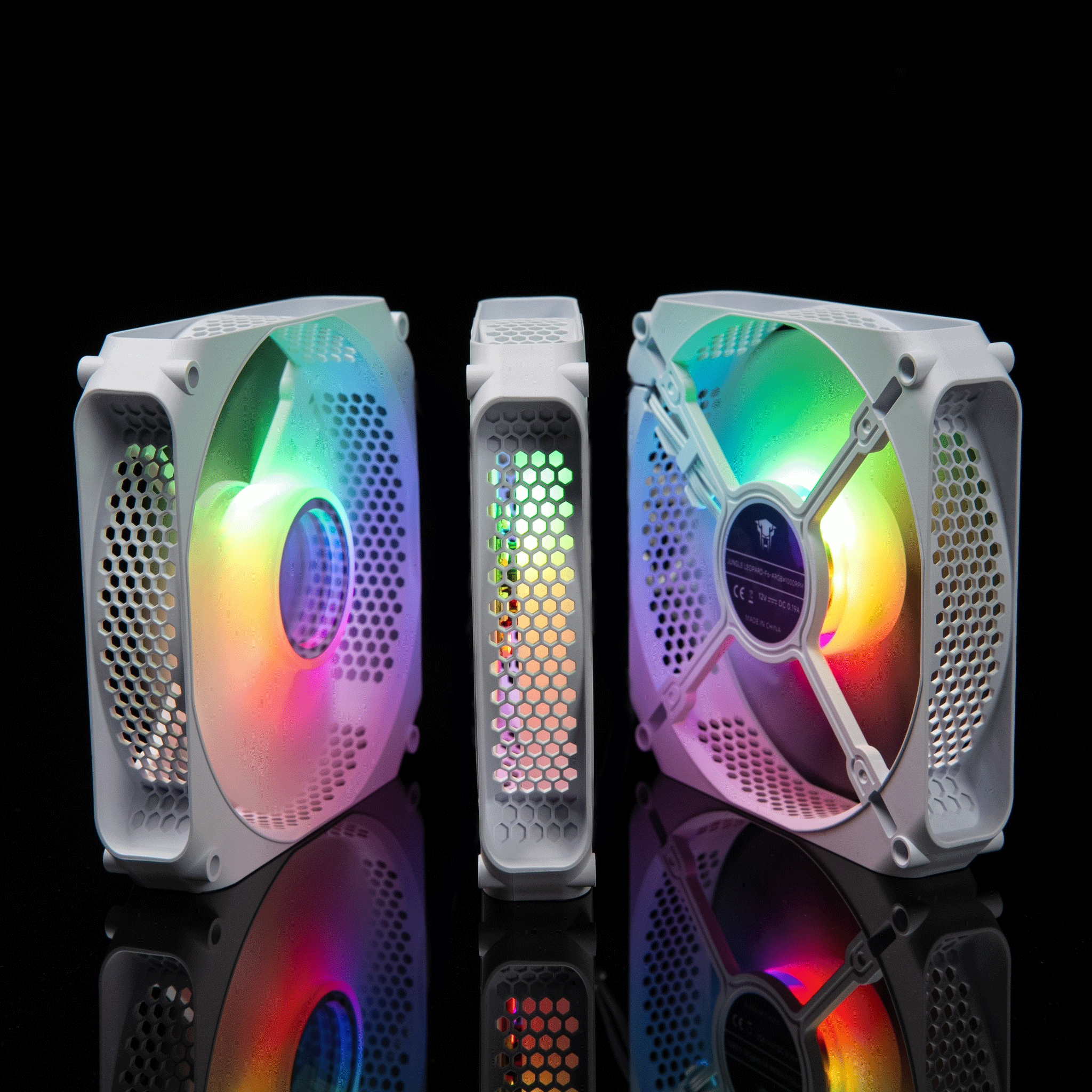 Jungle Leopard 120MM RGB Chassis Molex Fan, 1200RPM, 47.8CFM, Hydro Bearing, 20.62DBA Silent , Big 4-Pin Molex , Honeycomb Metal Frame, ONE Single Fan | WHITE ~ NO BOX