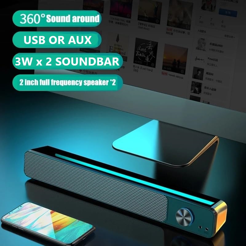 Kisonli I-580 PLUS SoundBar Portable Speaker with USB & AUX Connectivity ; 3W x 2 Power ; Supports MP3/MP4, Computer, Laptop, Mobile Phone, Tablet PC | BLACK