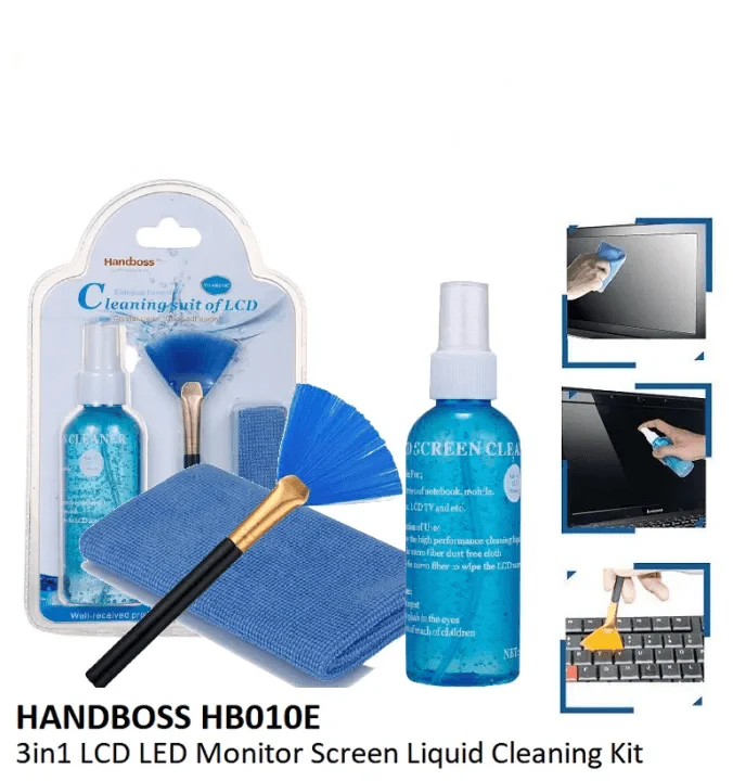Handboss FH-HB010E LCD Cleaning Kit – Biological Ferment Cleanser, Pearl Wipe, Computer Brush for Laptops, LCDs, TVs, Cameras, and Office Equipment