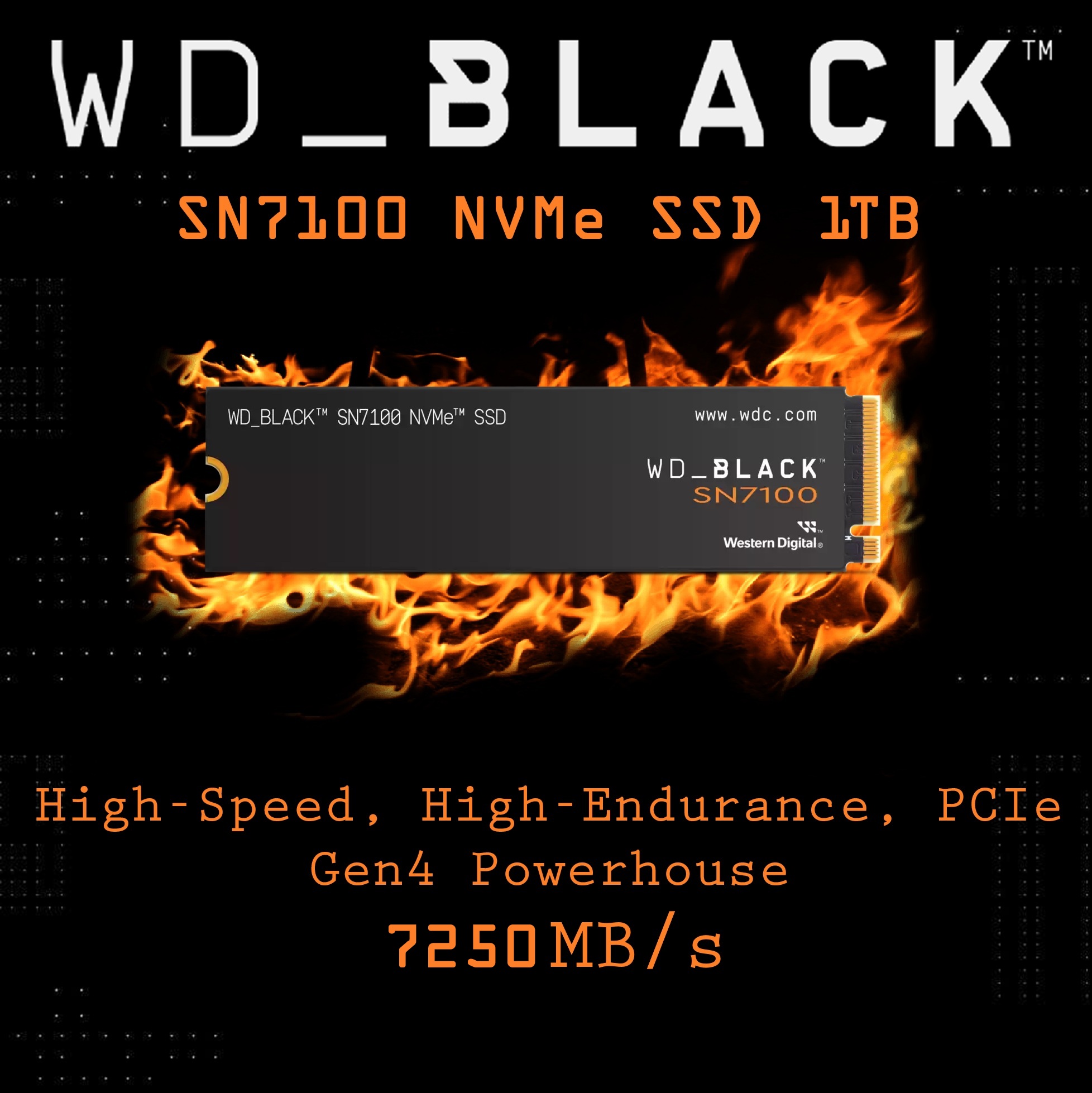 WD_BLACK SN7100 NVMe SSD 1TB – PCIe Gen4, 7,250MB/s Read, 6,900MB/s Write, 100% Power Efficiency Boost, Gaming & AI-Ready, WD_BLACK Dashboard , Western Digital TLC 3D NAND