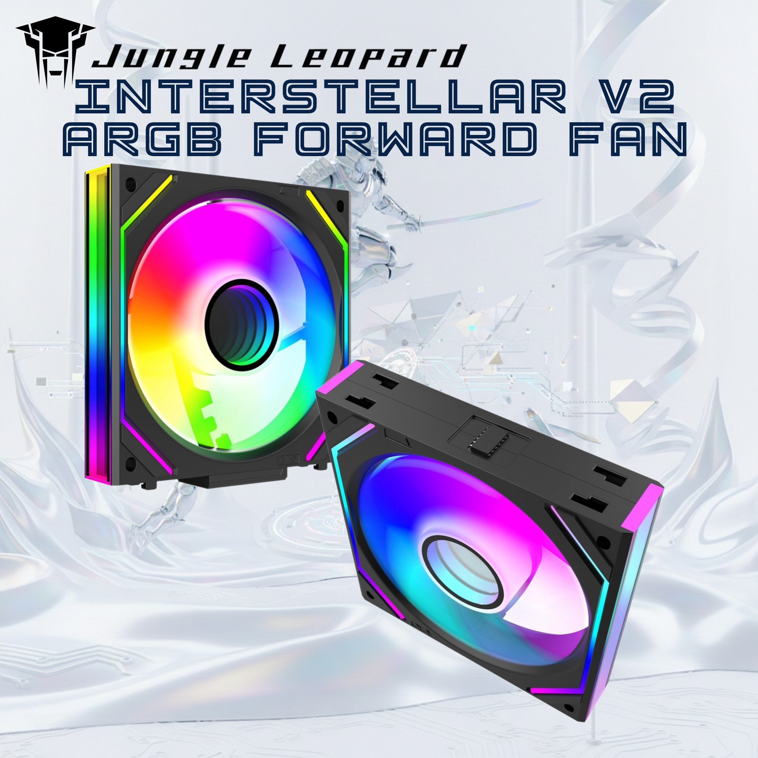 Jungle Leopard Interstellar V2 120MM ARGB PWM Forward Case Fan ,950–1850RPM, 68CFM, 2.4mmH2O, 4-Pin PWM, 5V 3-Pin ARGB, ≤32dBA Silent Cooling, One Single Fan | BLACK