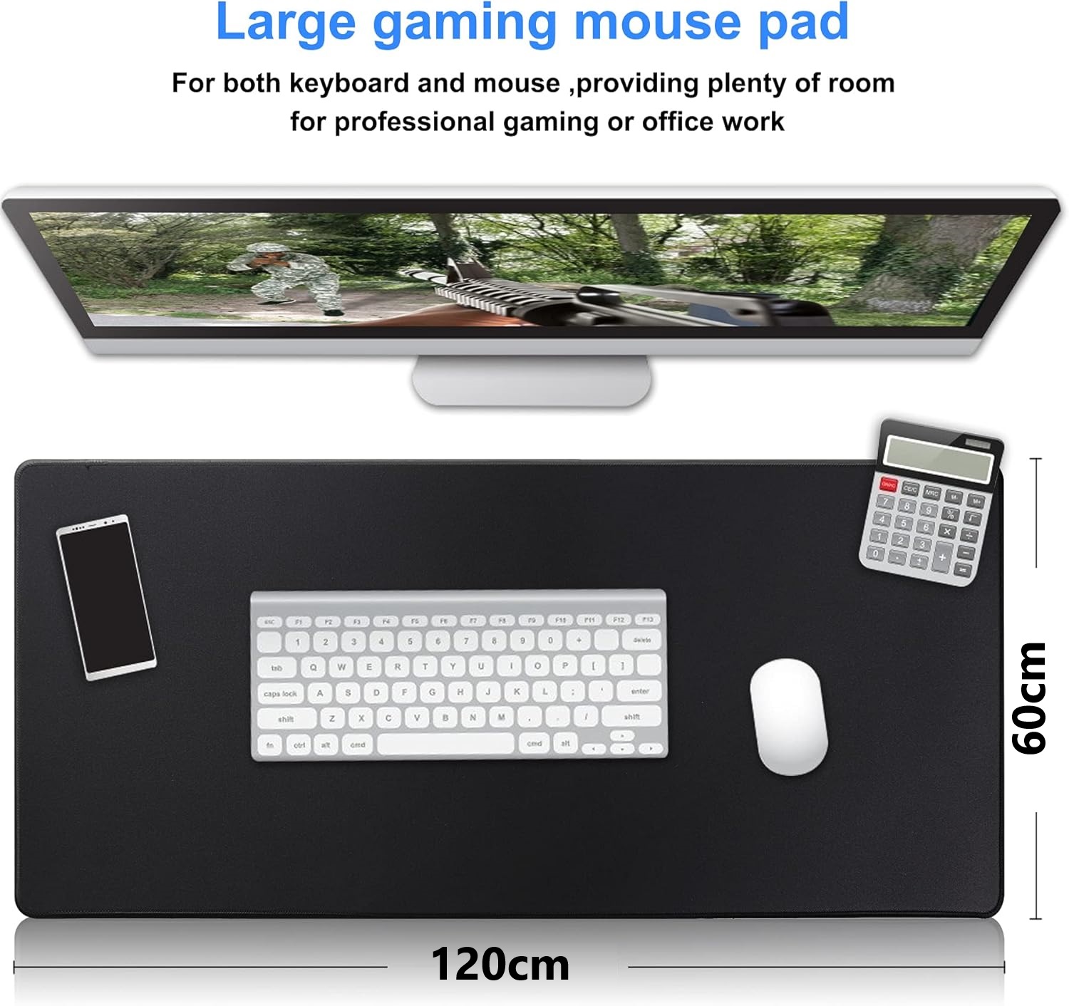 Gaming Mouse Pad, Extended Mouse Pad Size 120x60cm Thickness 3mm Premium-Textured Non-Slip & Waterproof Computer Mousepad with Stitched Edges for Gaming, Office & Home | Black