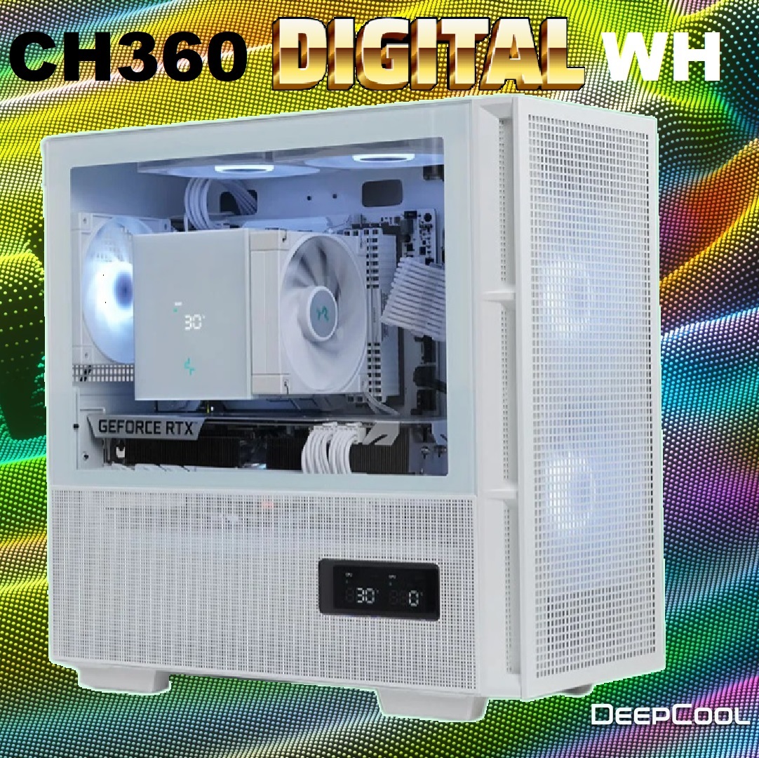 DEEPCOOL CH360 DIGITAL WH ARGB mATX White Gaming Case – Supports Mini-ITX / Micro-ATX – Build in One 120mm & Two 140mm ARGB Fans | REAL-TIME DUAL-STATUS DIGITAL DISPLAY | USB3.0, Audio , TYPE-C Front I/O Ports | Tempered Glass Window | WHITE R-CH360-WHAPE3D-G-1