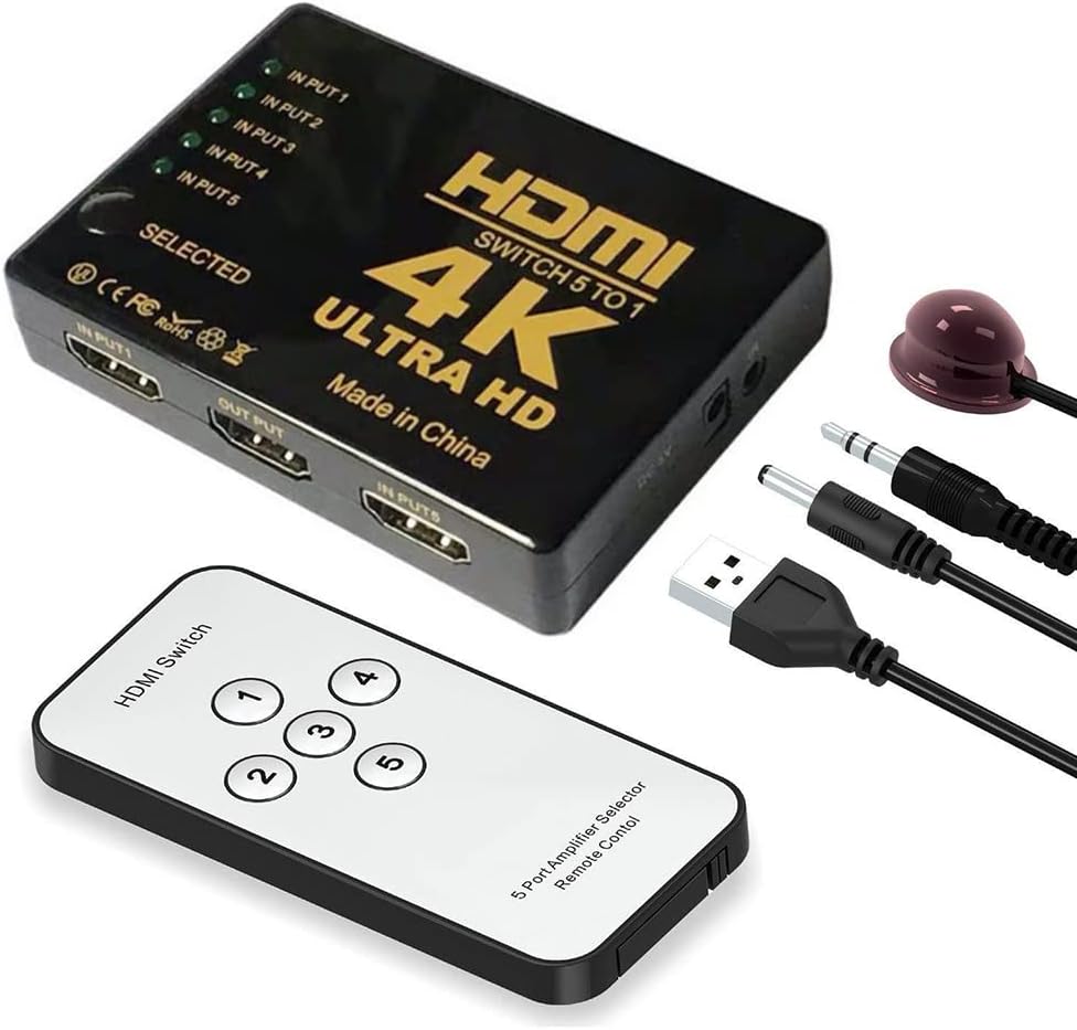 HDMI SWITCH 5 PORTS 4K ULTRA HD 5 TO 1 WITH REMOTE CONTROL