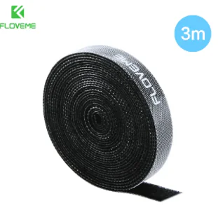 Floveme 3M Velcro Cable Organizer Strap – Black | Reusable Cable Management for Desktop, PC, Charging, Mouse, Keyboard, and Earphones