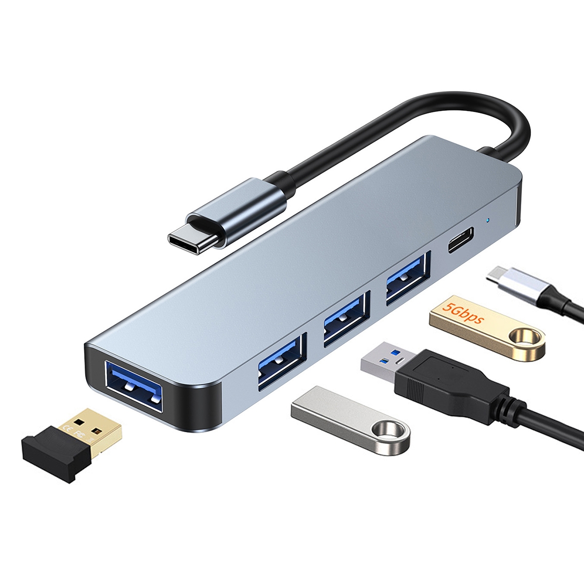 5 in 1 USB-C / Type-C to USB HUB Adapter , Compatible with USB 1.1/2.0/3.0, PD 100W charging ,Fast heat dissipation , BYL-2301T