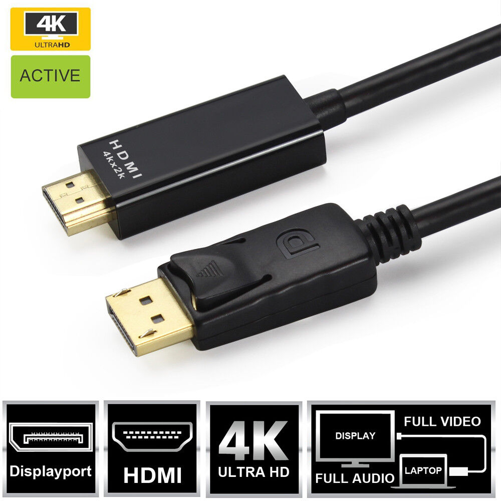 1.8m DisplayPort to HDMI Cable DP to HDMI 2.0 Adapter 4K 60Hz Video Audio Laptop or desktop PC to HDMI-equipped displays, HDTVs, and projectors