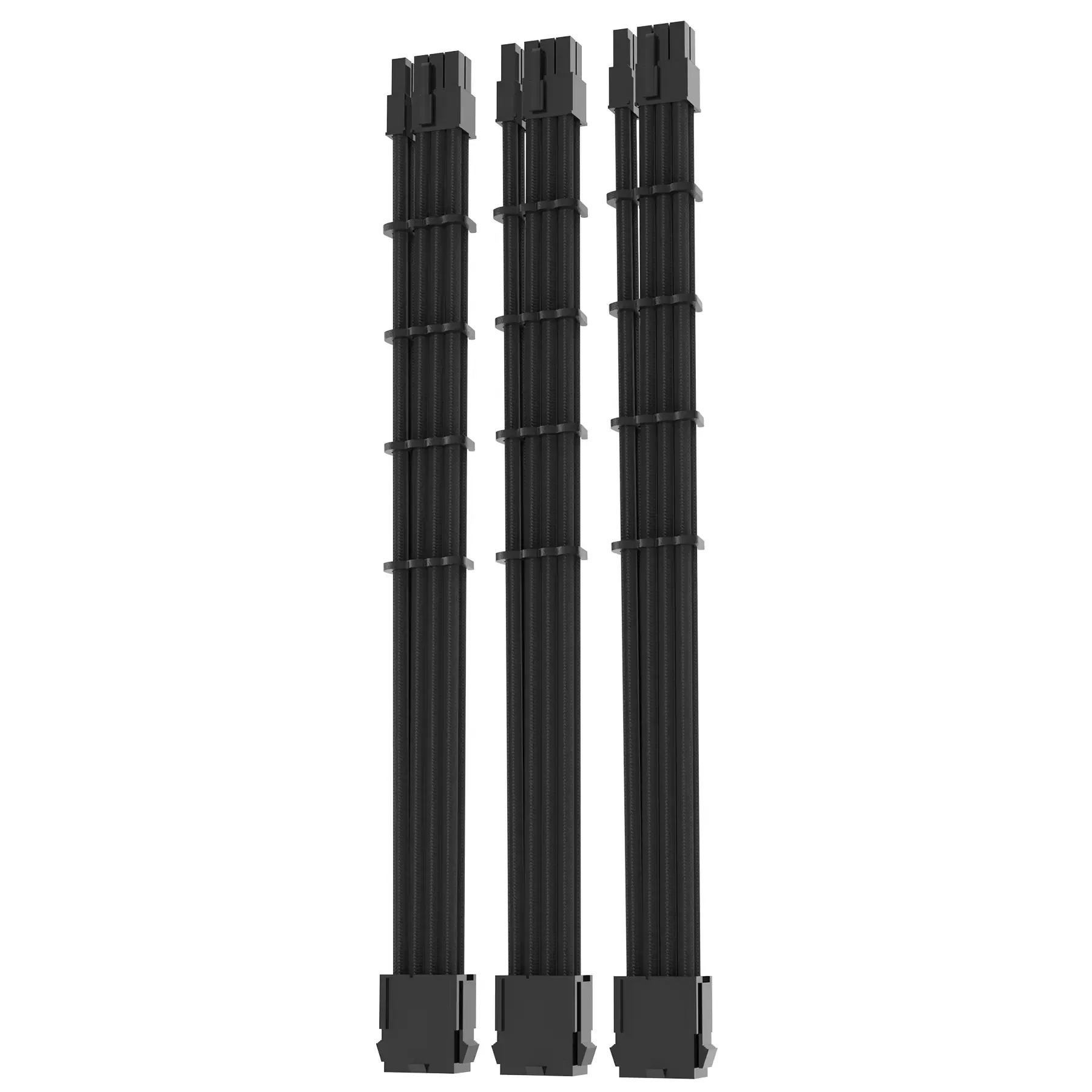 ASIAHORSE 18AWG 8(6+2) Pin GPU Extension Cable Kit – 3-Pack, 30cm, Black Sleeved, Phosphor Bronze Terminals, Black Shell, High-Durability PCIe Power Extension