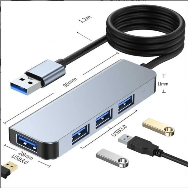 BYL 4-in-1 USB Hub With 4 USB 3.0 Ports, 5Gbps High-Speed Data Transfer, Plug & Play, 0.135M/1.2M Cable For PC, Laptop & Accessories