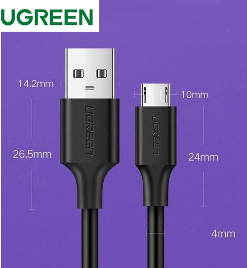 UGreen USB 2.0 A To Micro USB Cable Nickel Plating – 1m (Black) – Charging & Data transfer for Smartphones ,Tablets and Cameras