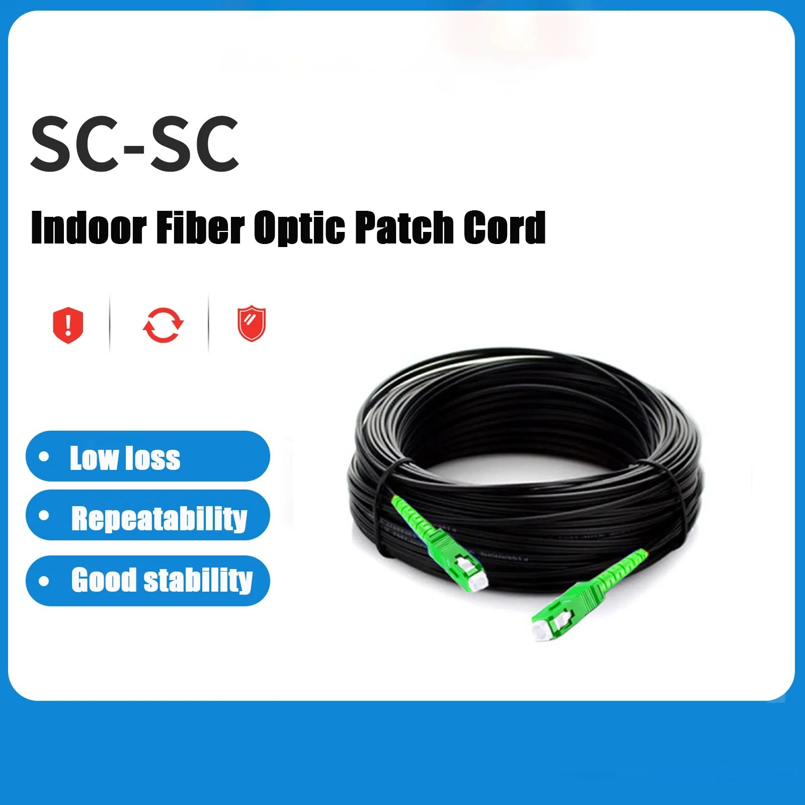 30 Meter Simplex Fiber Cable SC APC to SC APC | Single Mode 3mm | Fiber Drop Cable 9/125um Fiber Patch Cord FTTH Drop Cable – Steel Wire Black LSZH Jacket
