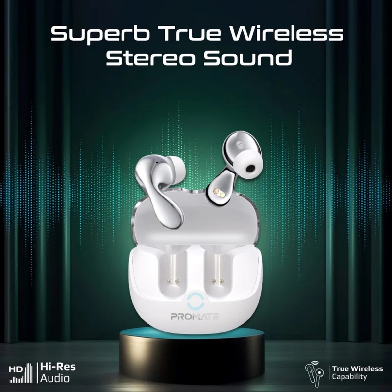 PROMATE High-Definition Hybrid ANC TWS Earbuds with IntelliTouch ; 5.4 Bluetooth ; Environmental (ENC) & Active Noise Cancellation (ANC) ; Low Latency Game Mode ; IPX4 Water Resistance | BATON WHITE