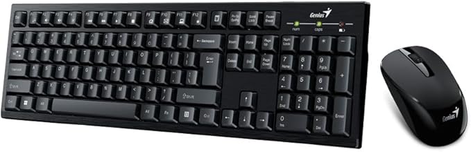 Genius KM-8101 2.4GHz Wireless Multimedia Keyboard and Mouse Combo With Dongle – 12× Multimedia FN Keys – Battery Powered – English & Arabic – Compatible Windows Mac OS – Black