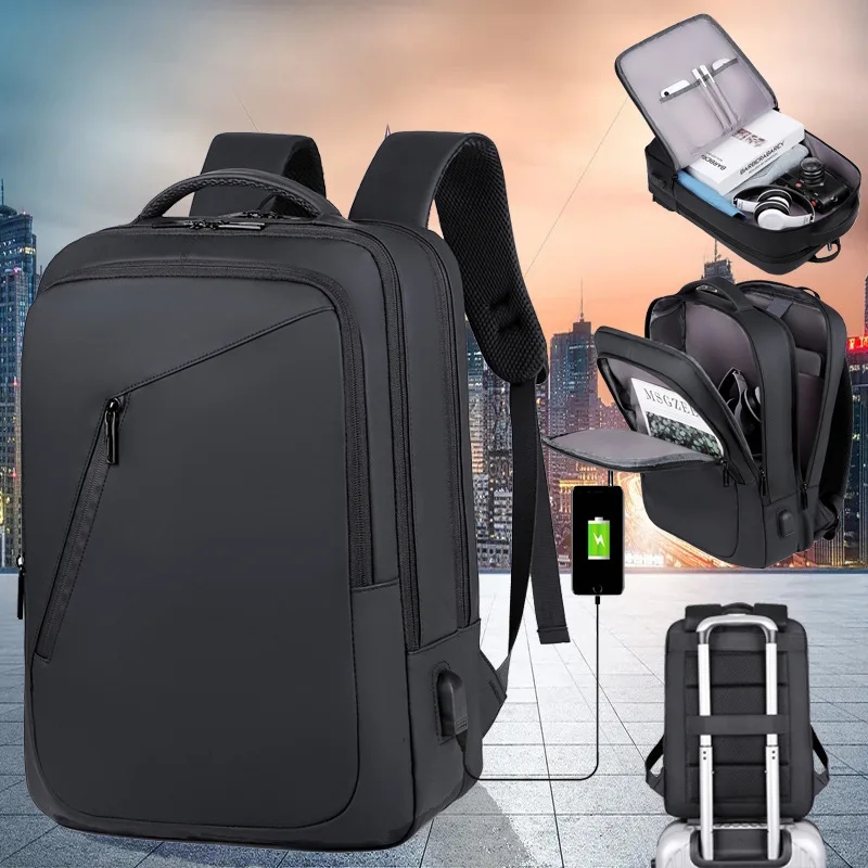 Business Slim Casual Laptop Backpack For Up To 15.6 Inch – Durable Oxford Textile – USB Charging Port – Organized Compartments – Waterproof – Travel Friendly – Electronics Impact Protection – 41 x 12 x 30 cm – BLACK