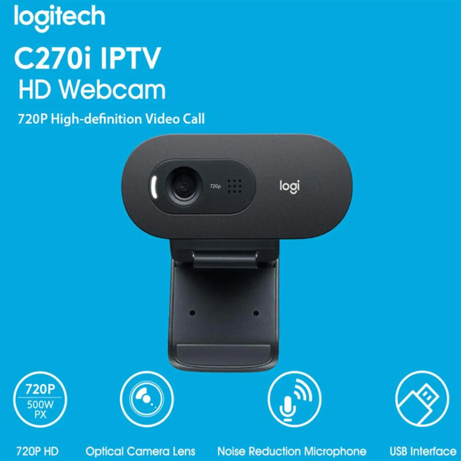 Logitech C270 HD Webcam With 720p/30fps Widescreen Video Calls, Noise-Reducing Mic, Auto-Light Correction, Universal Clip, USB-A Connectivity – for Windows, macOS, ChromeOS & Nintendo Switch
