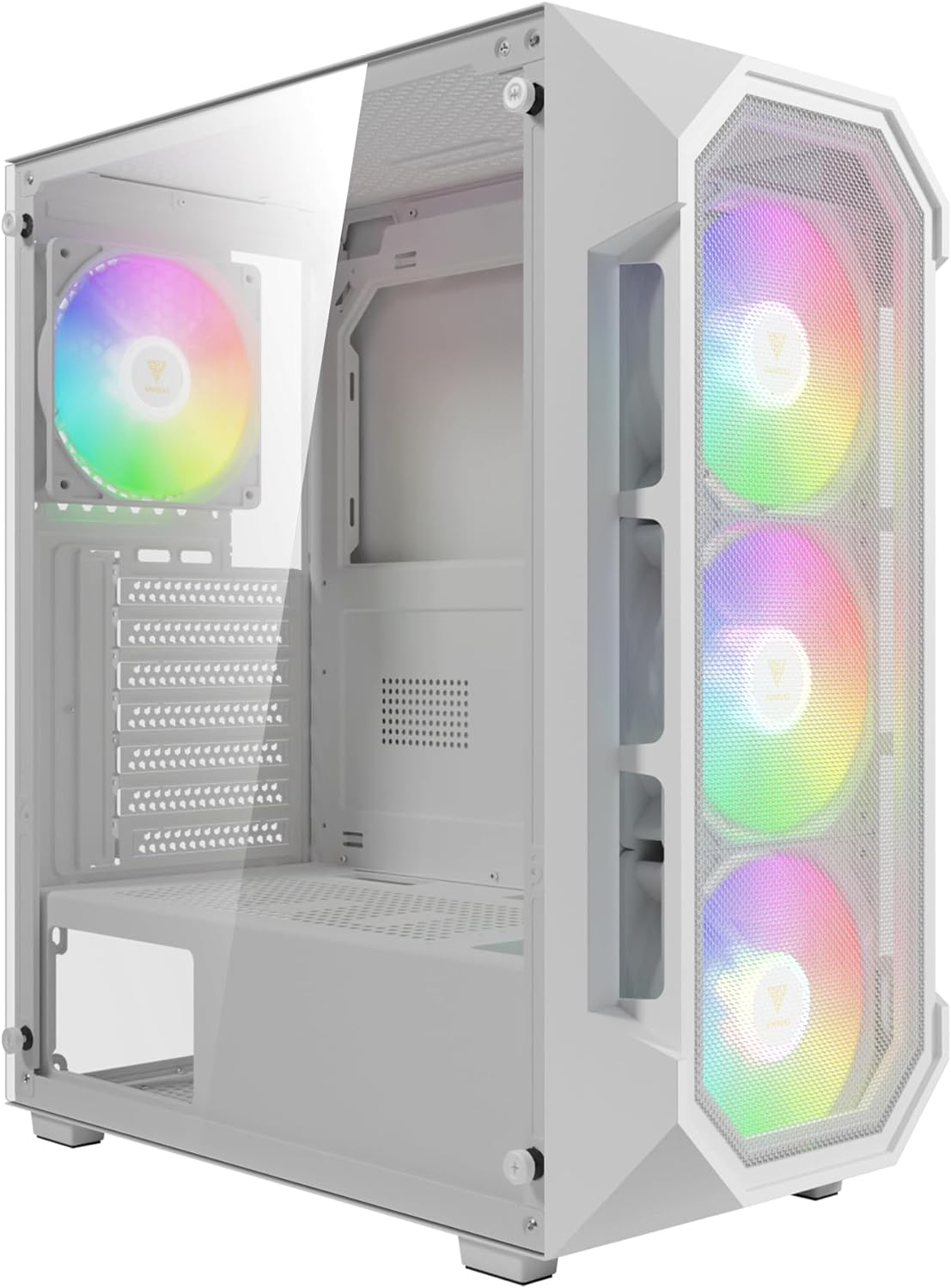 GAMDIAS AURA GC1 ELITE , Mesh RGB Mid-tower GAMING CASE , 4 Built-in 120mm RGB Fans , up to ATX motherboards , Tempered Glass Window – WHITE