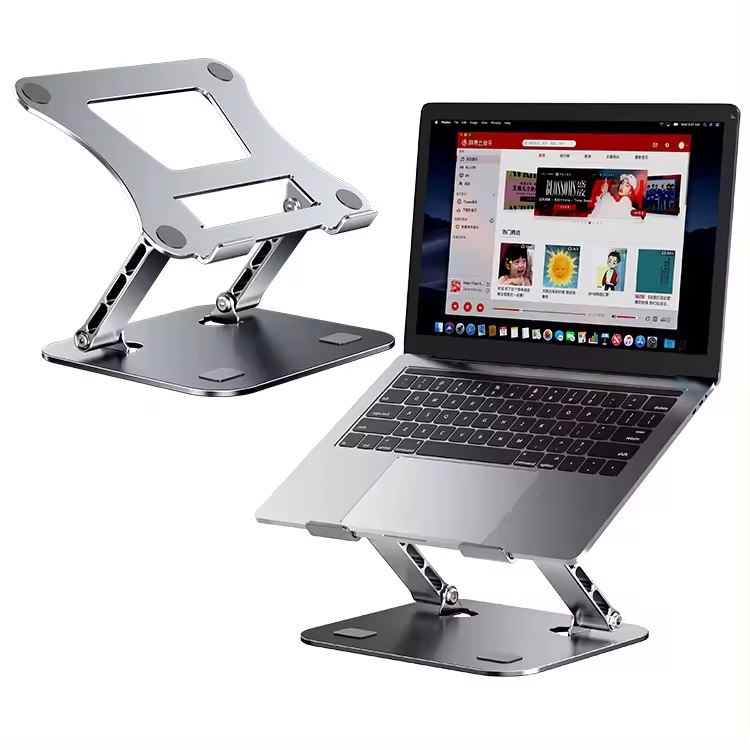 Metal Portable Laptop Stand | Adjustable Hight | Angle Tilt | Notebook & Tablet Stand Up to 16 Inch | Flat Foldable | Anti-slip | Silver