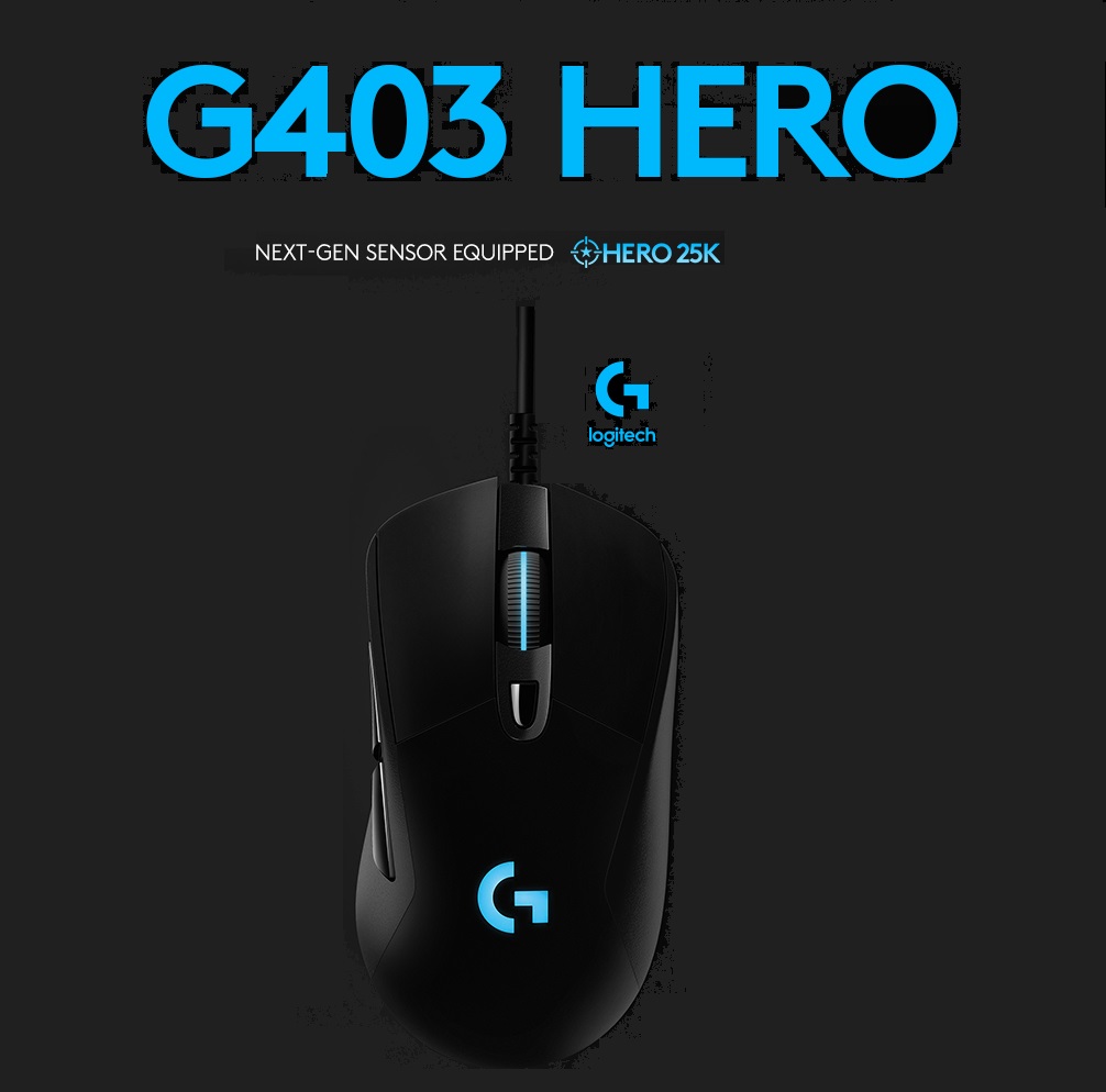 Logitech G403 Hero 25K Gaming Mouse – Lightsync RGB – Lightweight 87G – Braided Cable – 25,600 DPI – 6 Programmable Buttons – Rubber Side Grips – Black