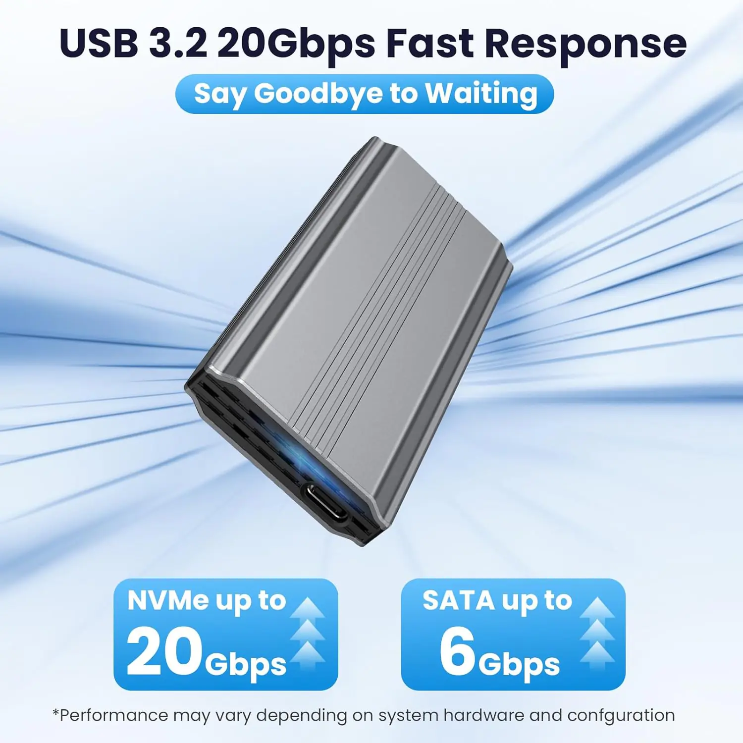Type-C 10Gbps Aluminum Enclosure Chipset For M-Key M.2 NGFF NVMe SATA SSDs 2280/2260/2242mm – Auto PCIe/SATA Mode Switch, USB A To C Cable Included | GREY