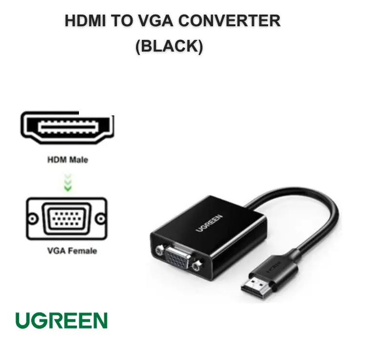 UGREEN CM611 HDMI to VGA Adapter (Model 90813) – Full HD 1080p Signal Conversion, Plug & Play, HDMI Male to VGA Female, Compact ABS Build, Black, Universal Compatibility