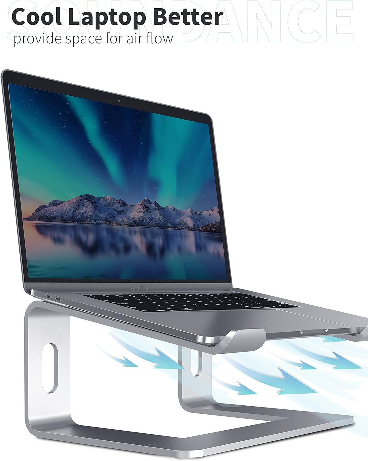 Laptop Stand Aluminum Computer Riser, Ergonomic Laptops Elevator for Desk, Metal Holder Compatible with 10 to 15.6 Inches Notebook Computer, Silver