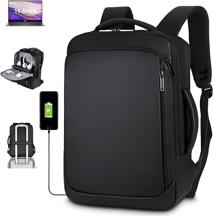 Multifunctional Travel Laptop Backpack – Casual Business Design – Charging USB Port – Anti-theft Pocket – Organized Compartments – Waterproof – Heavy Duty – Holds up to 15.6″ Laptops – Flight Approved Carry On Backpack – Black