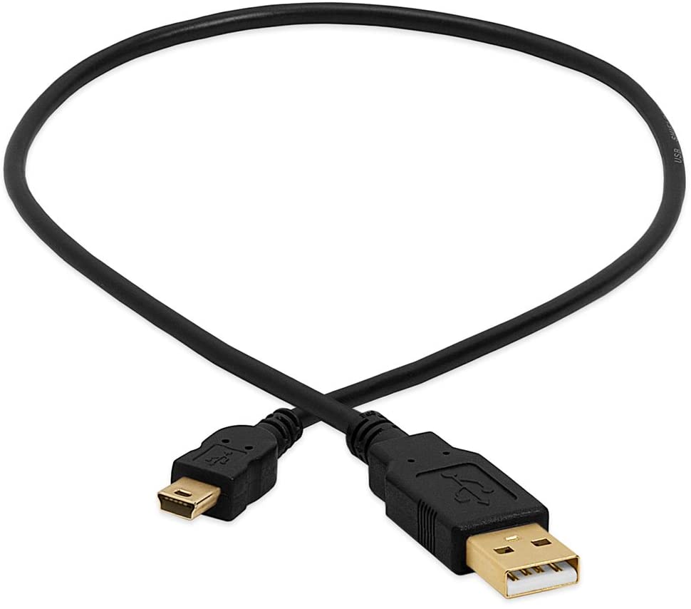 USB 2.0 Cable A to Mini B 5 Pin Male High Speed USB Charger Data Cord Gold-Plated – 1.5 Feet Black