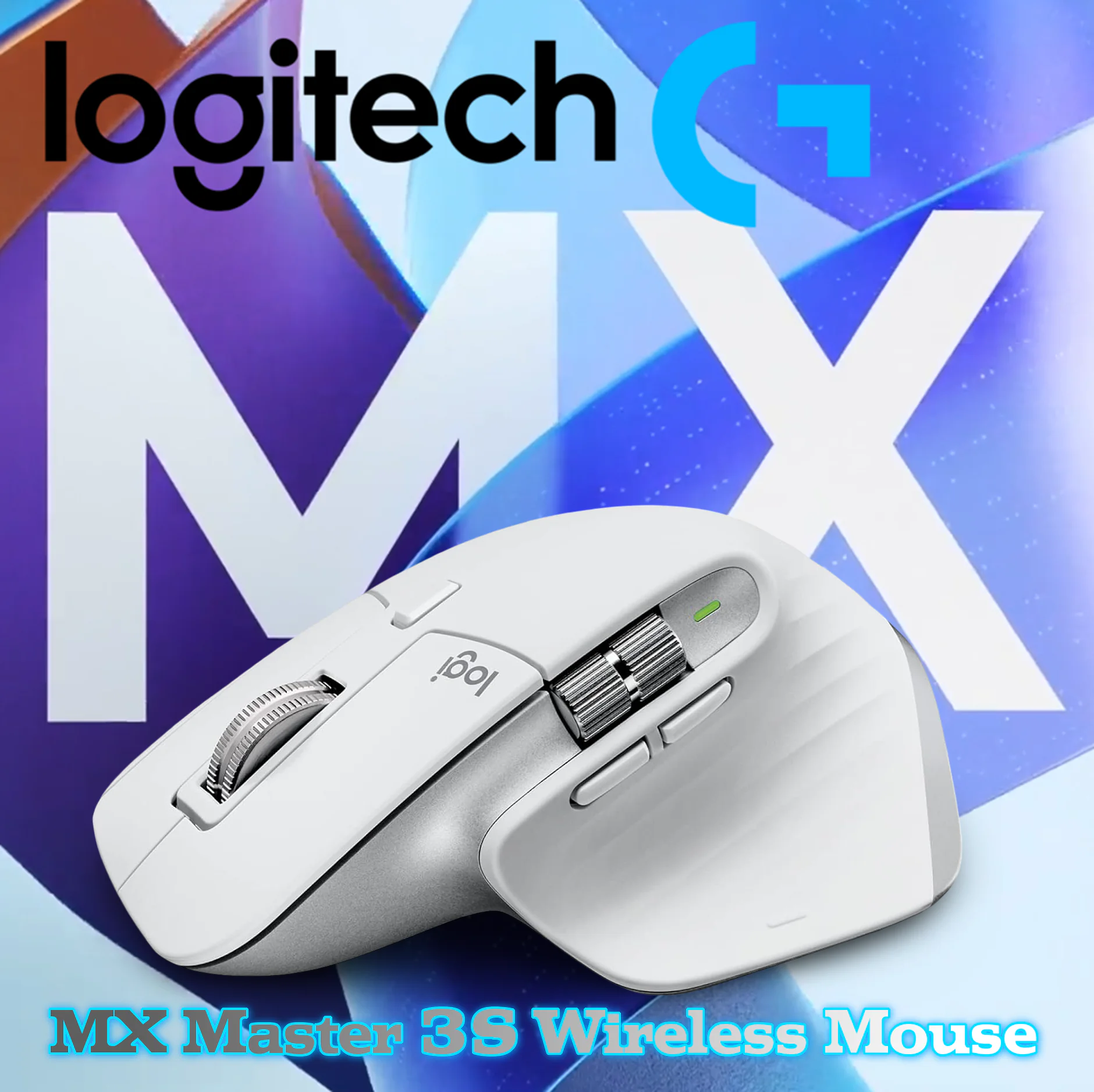 Logitech MX Master 3S Wireless White Mouse, Ultra-fast Scrolling, 8K DPI, Track on Glass, Quiet Clicks, USB-C, Bluetooth, Windows, Linux, Chrome | Pale Grey