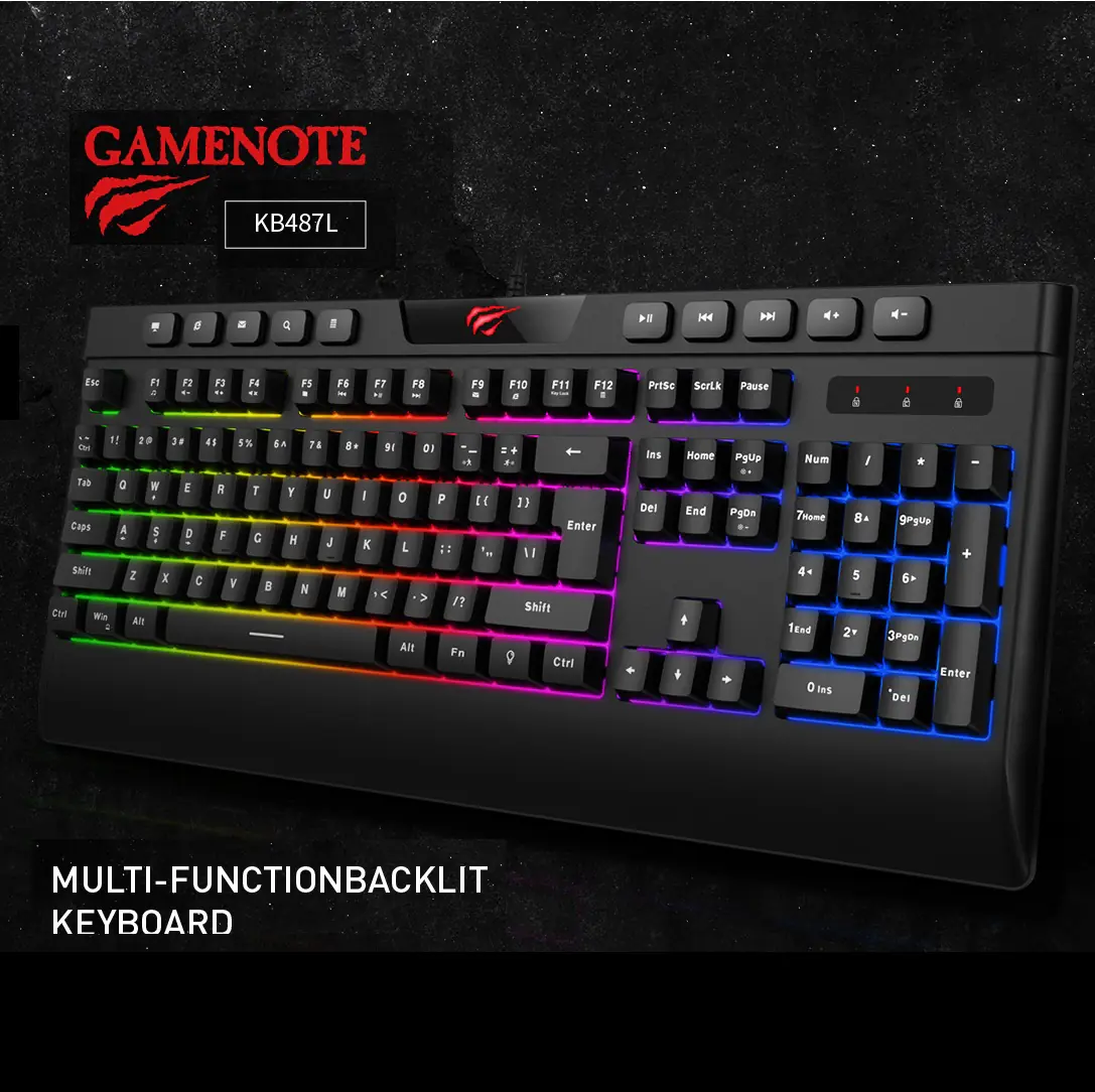 Havit KB487L Multi-function RGB Backlit Keyboard Gaming Keyboard , USB Wired , 10 Standard Multimedia Keys, Full Size 114 Keys , Supports Windows – Linux – MAC .