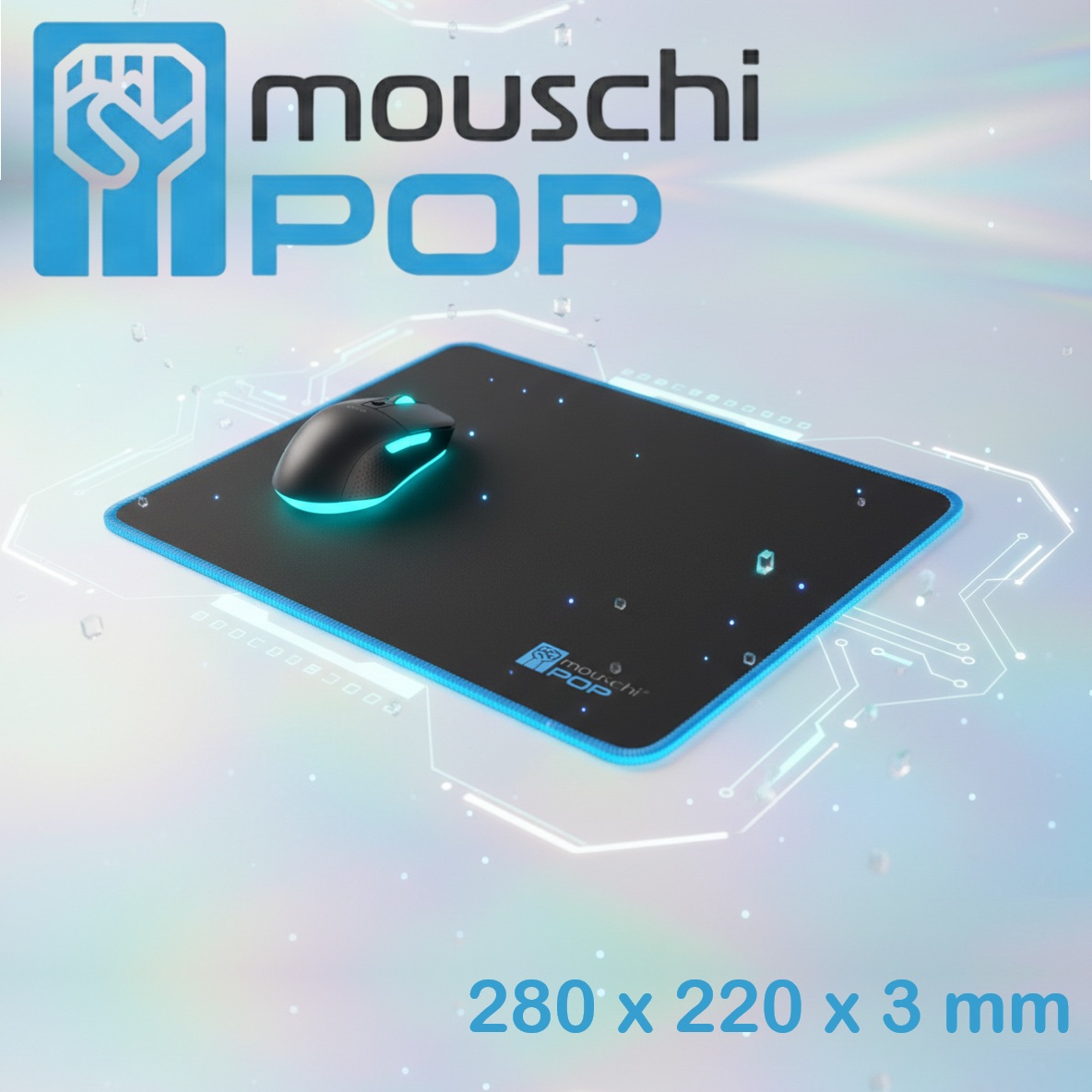 MOUSCHI POP Mouse Pad, with Stitched Edges, Waterproof , Non-Slip Rubberized Underside, Washable, Wear-Resistant, Durable | BLACK ~ 280 x 220 x 3mm
