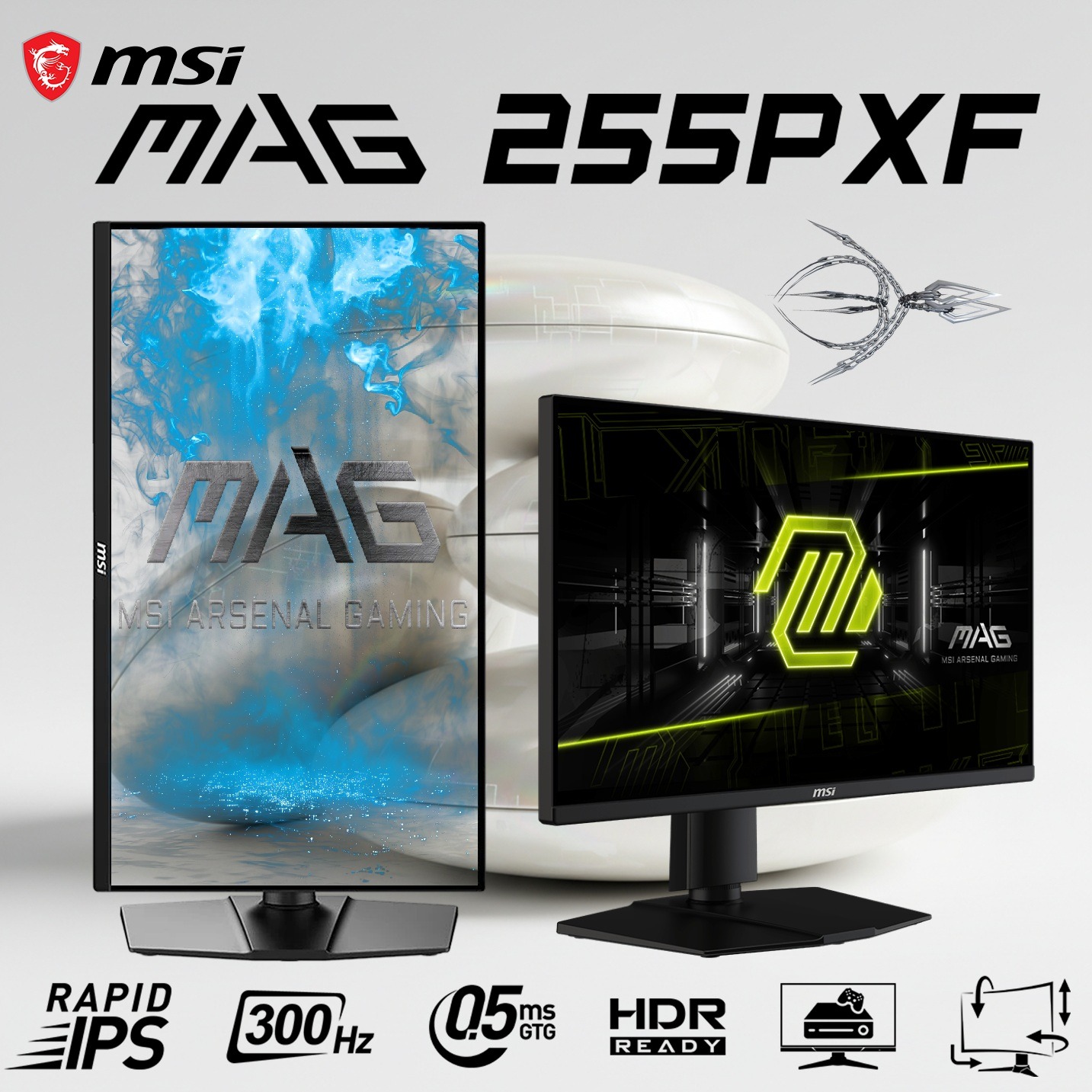 MSI MAG 255PXF 24.5 inch Gaming Monitor with Built-In Speakers : Rapid IPS, 300Hz Refresh Rate, 0.5ms Response Time, AI Vision, AMD FreeSync™ Premium, HDR Ready, 120% sRGB, Rotatable Height Adjustable | 3 MONTHS WARRANTY