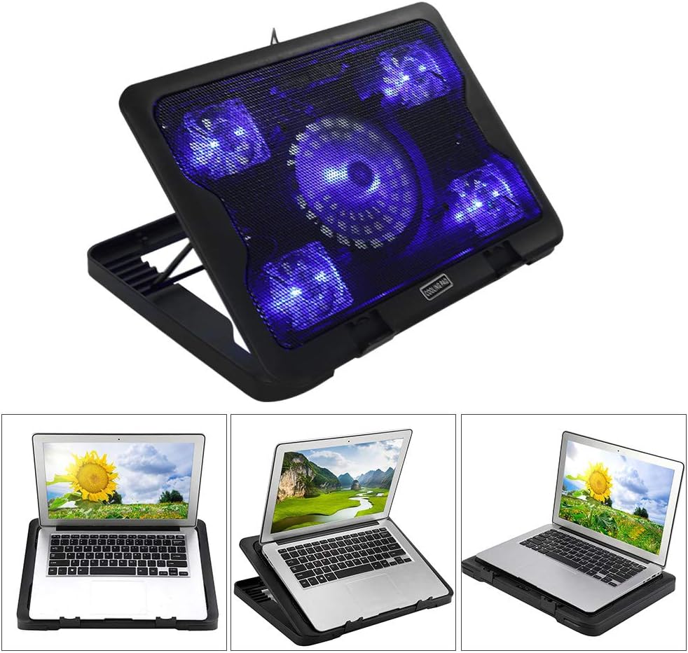 Cooling Pad Gaming Laptop Cooler, Notebook Cooling Pad | Supports 12″ to 16″ Laptops , 2 USB Ports – 5 Fans with LED , Light Weight Slim Cooler
