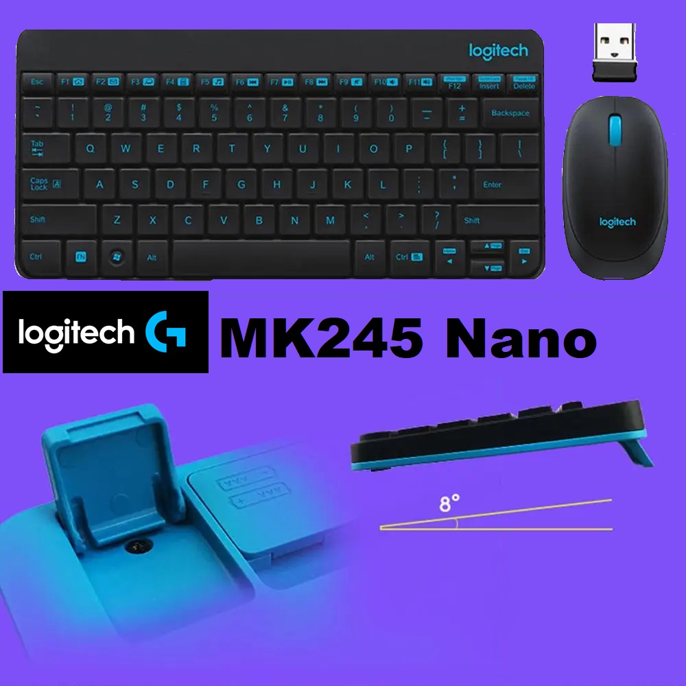 Logitech MK245 Nano Wireless Keyboard and Mouse 2.4GHz Nano USB Receiver , Wireless Encryption , Spill-proof , 1000DPI , Multimedia Function Key , Supports Windows ChromeOs – Black
